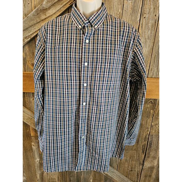 Wrinkle fighter relaxed fit long sleeve Duluth button up blue plaid LT L TALL ^ - Picture 1 of 7
